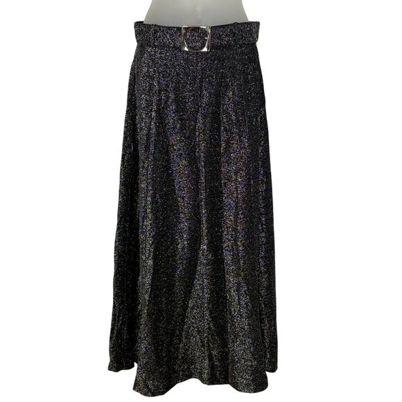 Vintage 60s 70s SEARS Metallic Black Silver Sparkly Lurex Mod Atomic Maxi Skirt - Picture 1 of 8